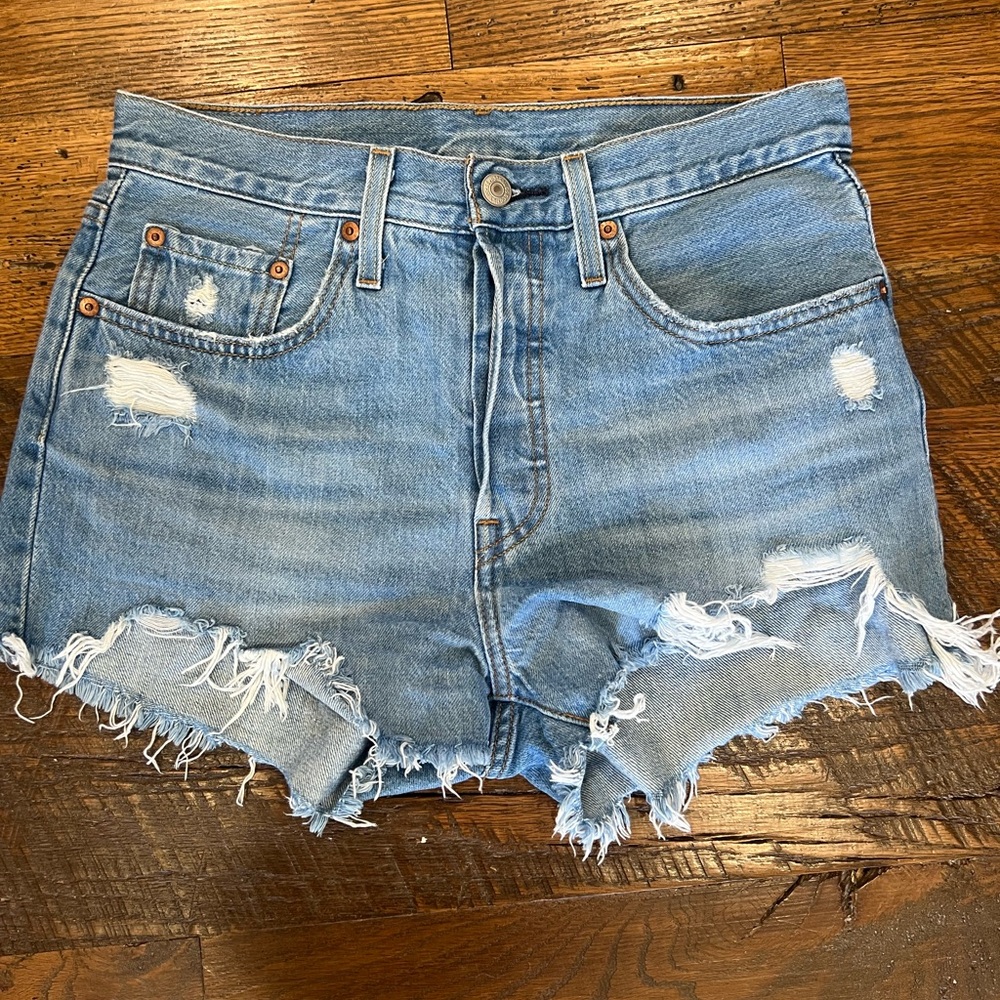 Levi's Blue Distressed Jean Shorts